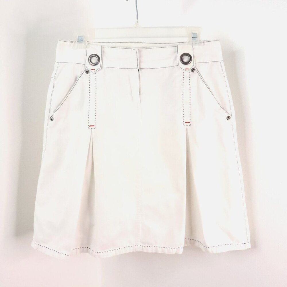 CAbi Women's 2 Nautical Regatta High-Waist Pleated Cotton Grommet Deck Skirt